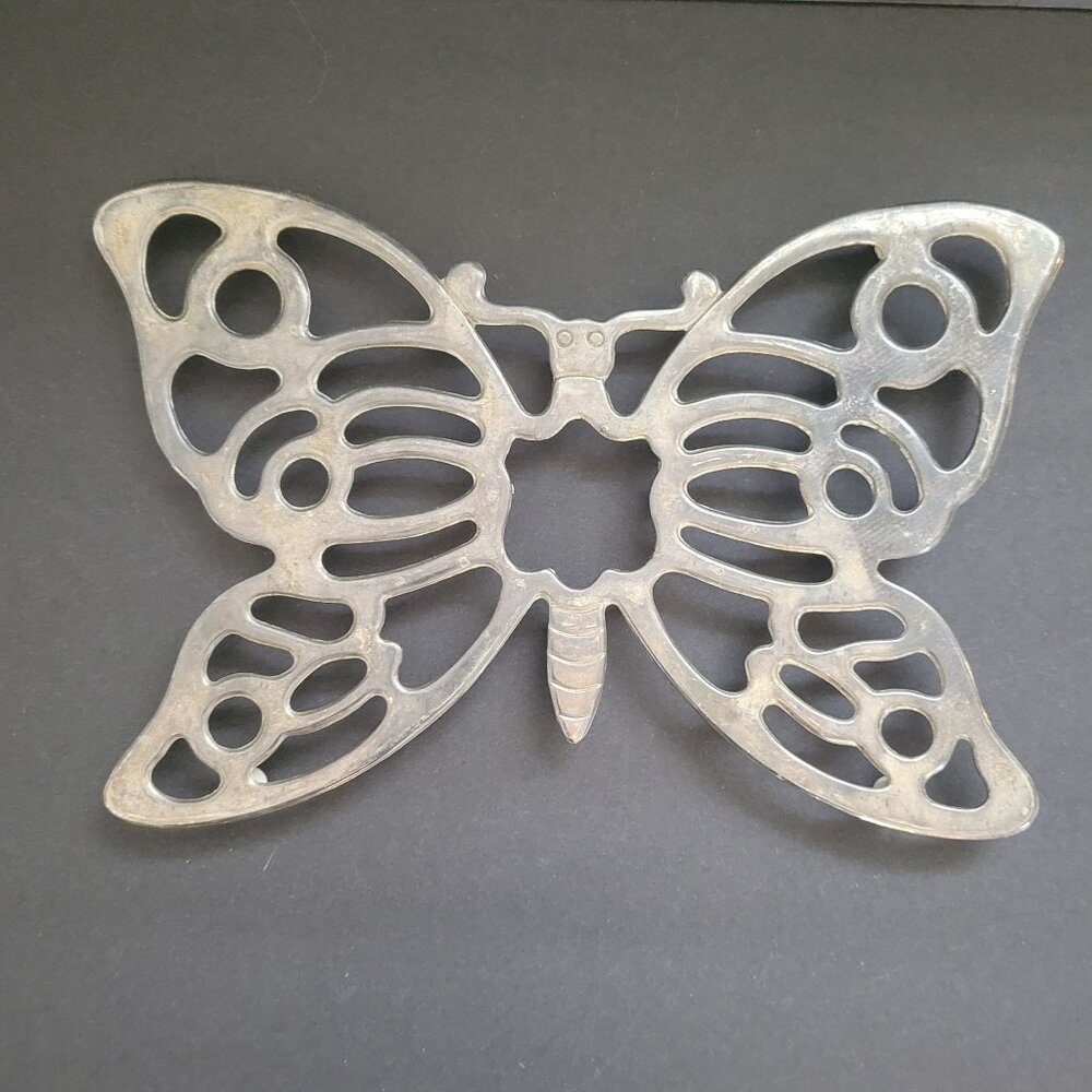 Butterfly-Shaped Leonard Silver-Plated Trivet With Decorative Cutout Design & Ru